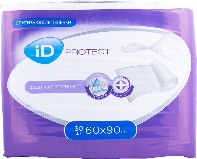 Пеленки одноразовые впитывающие iD Protect EXPERT 60*90