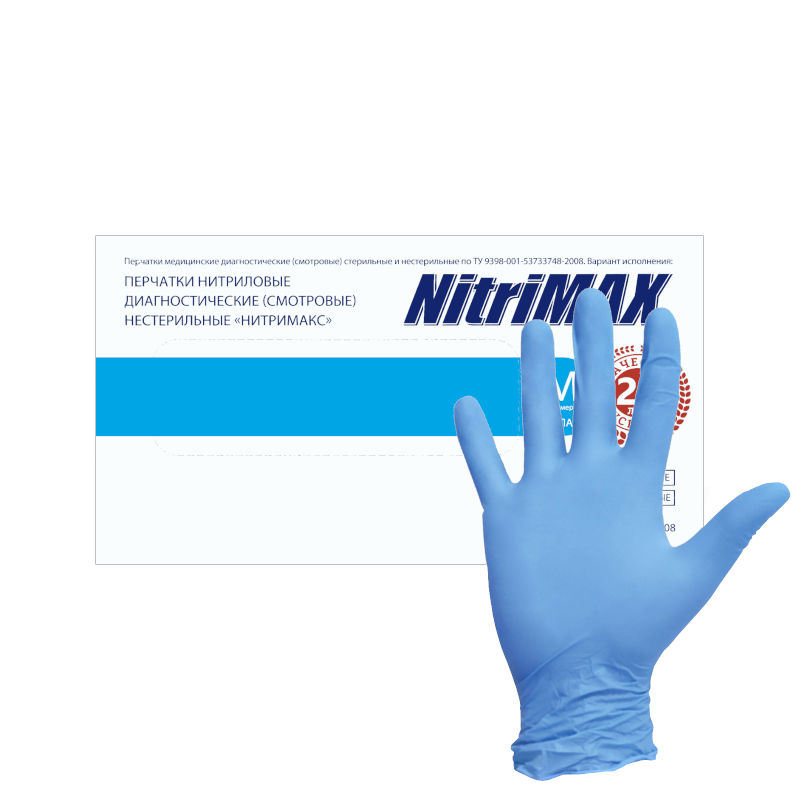 Перчатки диагностические (смотровые) NitriMax нитриловые неопудренные голубые р.М